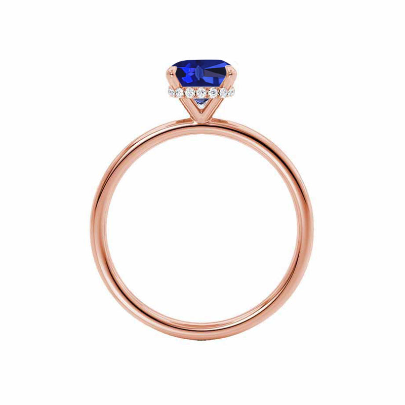 PARIS - Chatham® Oval Blue Sapphire & Diamond 18k Rose Gold Petite Hidden Halo