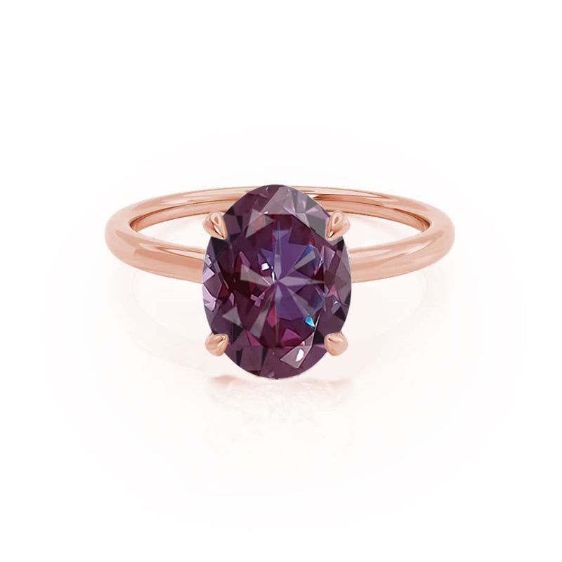 PARIS - Chatham® Oval Alexandrite & Diamond 18k Rose Gold Petite Hidden Halo