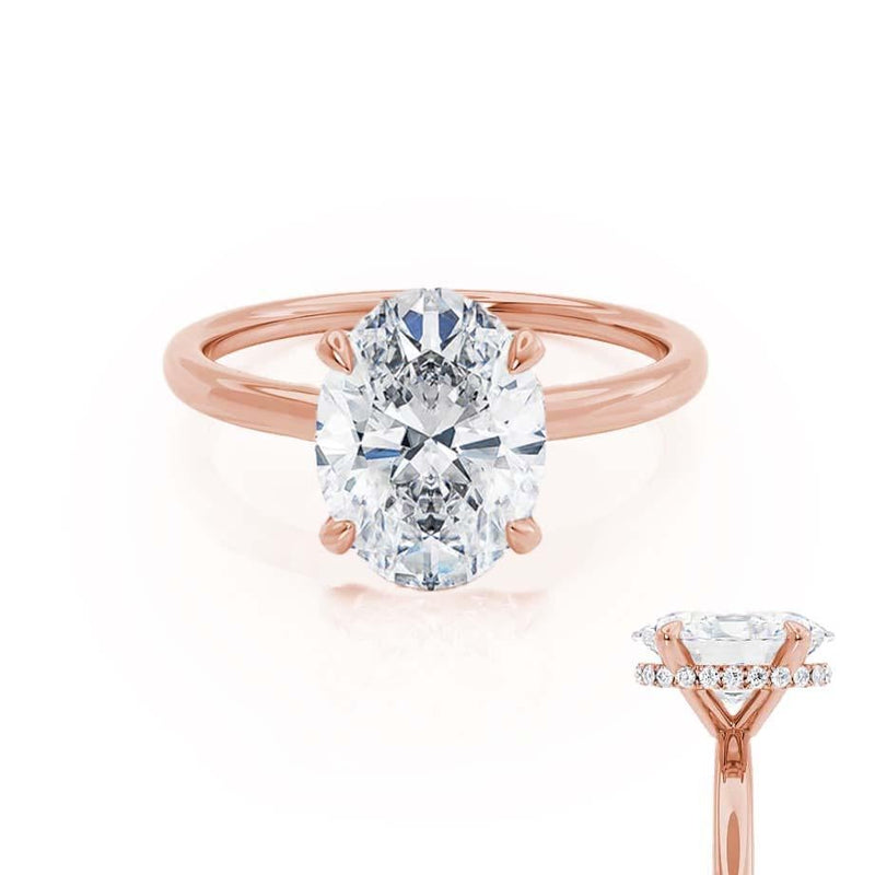 PARIS - Oval natural Diamond 18k Rose Gold Hidden Halo Engagement Ring Lily Arkwright