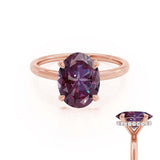 PARIS - Chatham® Oval Alexandrite & Diamond 18k Rose Gold Petite Hidden Halo