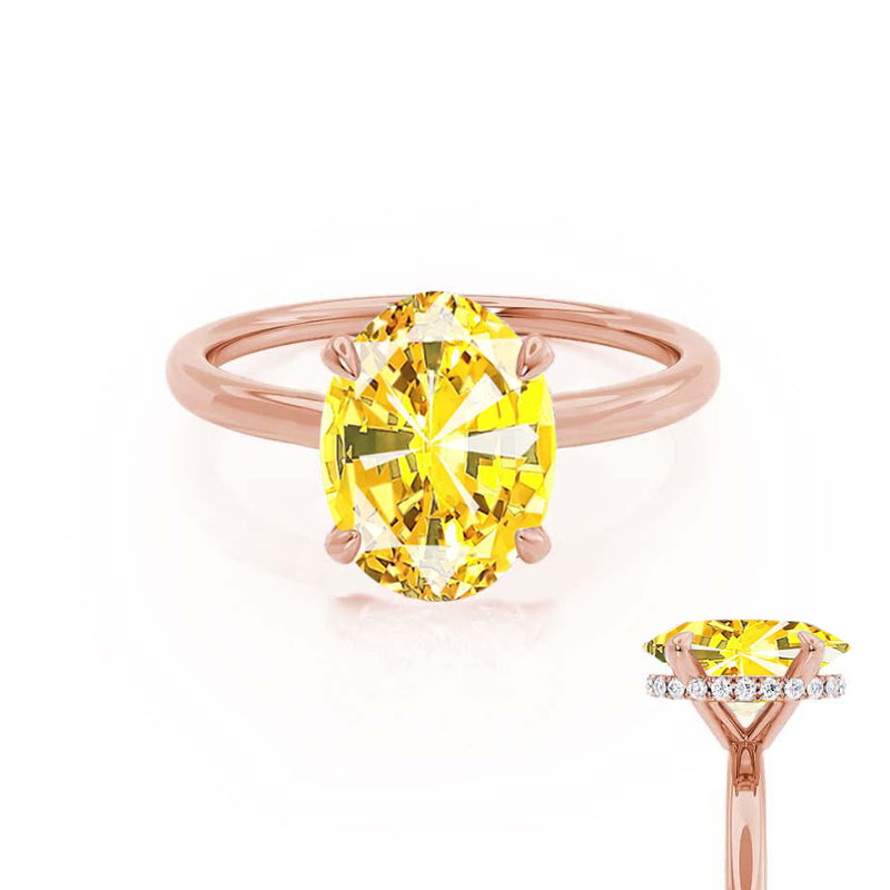 PARIS - Chatham® Oval Yellow Sapphire & Diamond 18k Rose Gold Petite Hidden Halo