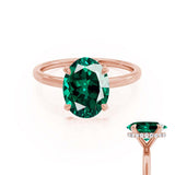 PARIS - Chatham® Oval Emerald & Diamond 18k Rose Gold Petite Hidden Halo