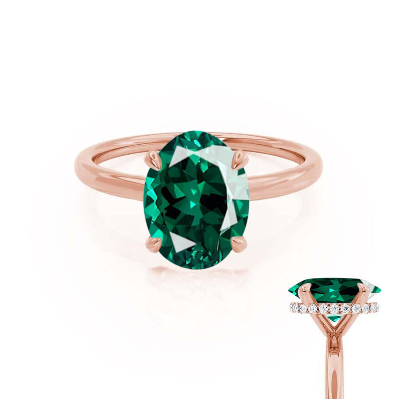 PARIS - Chatham® Oval Emerald & Diamond 18k Rose Gold Petite Hidden Halo