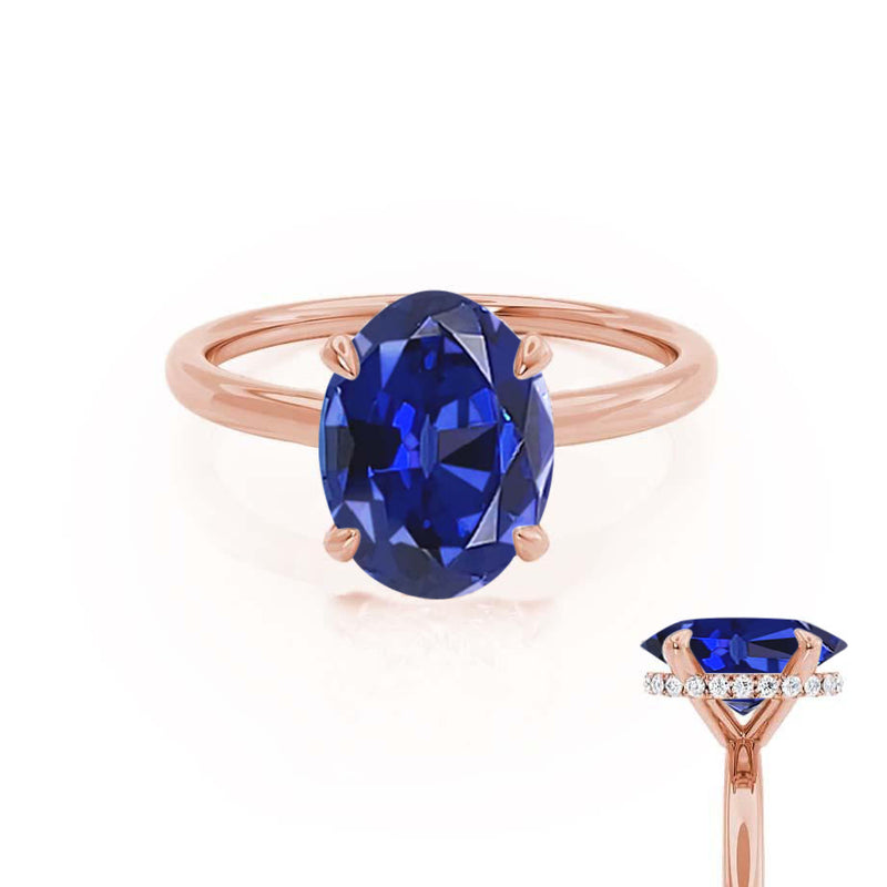 PARIS - Chatham® Oval Blue Sapphire & Diamond 18k Rose Gold Petite Hidden Halo