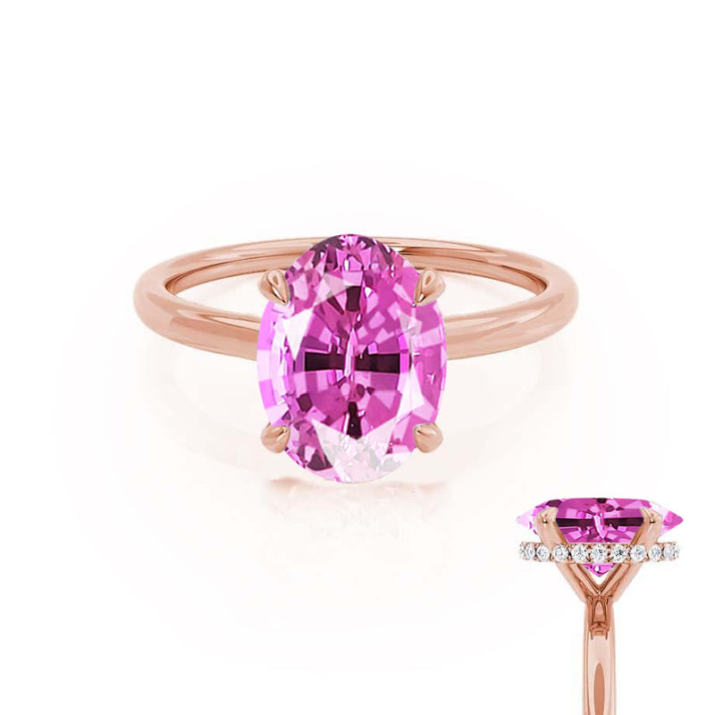 PARIS - Chatham® Oval Pink Sapphire & Diamond 18k Rose Gold Petite Hidden Halo