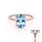 PARIS - Chatham® Oval Aqua Spinel & Diamond 18k Rose Gold Petite Hidden Halo