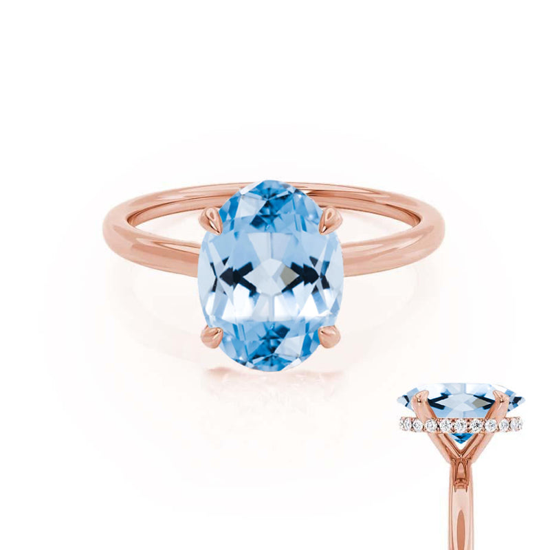 PARIS - Chatham® Oval Aqua Spinel & Diamond 18k Rose Gold Petite Hidden Halo