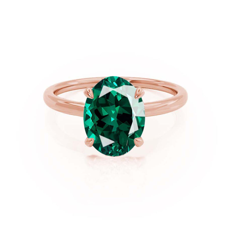 PARIS - Chatham® Oval Emerald & Diamond 18k Rose Gold Petite Hidden Halo