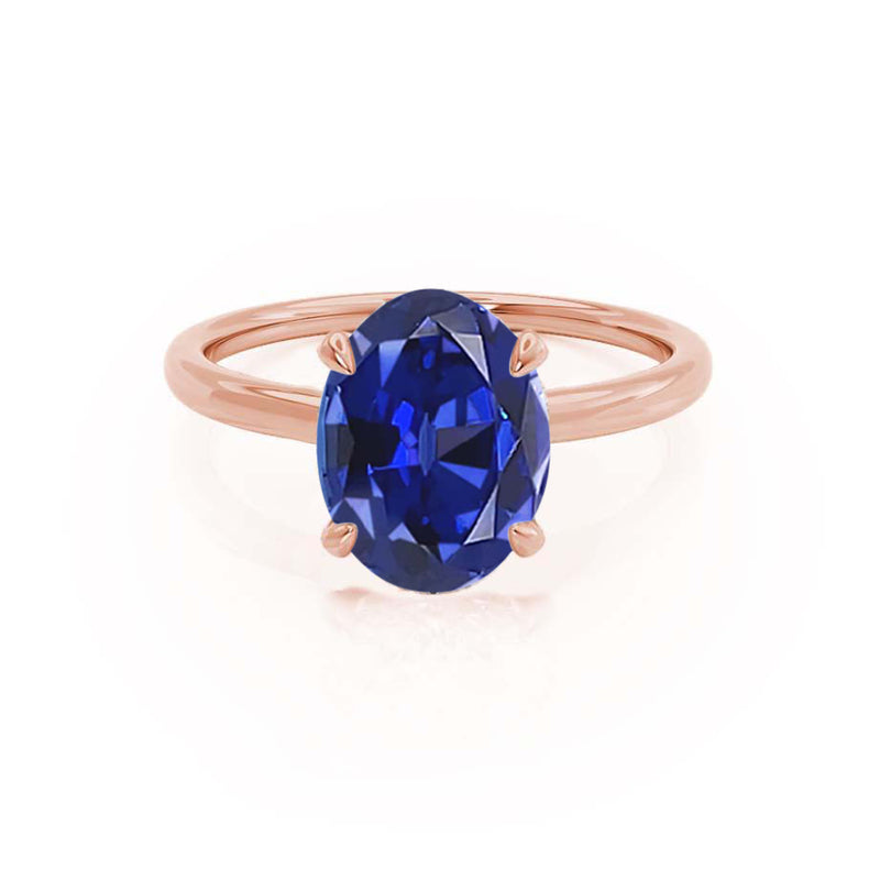 PARIS - Chatham® Oval Blue Sapphire & Diamond 18k Rose Gold Petite Hidden Halo