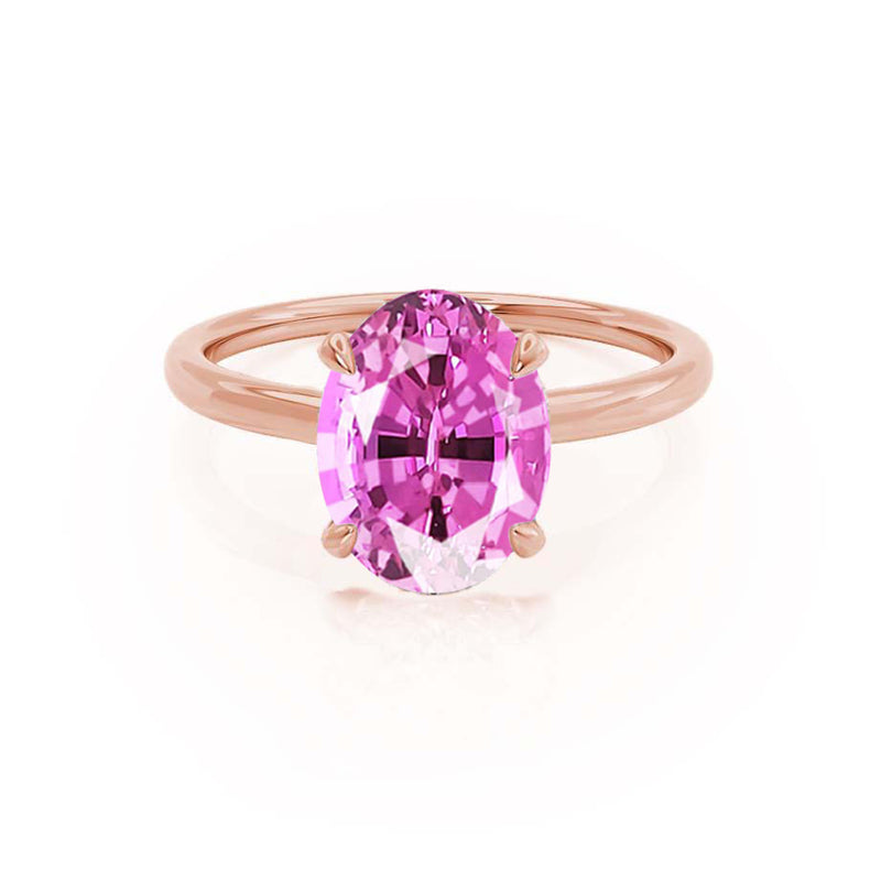 PARIS - Chatham® Oval Pink Sapphire & Diamond 18k Rose Gold Petite Hidden Halo