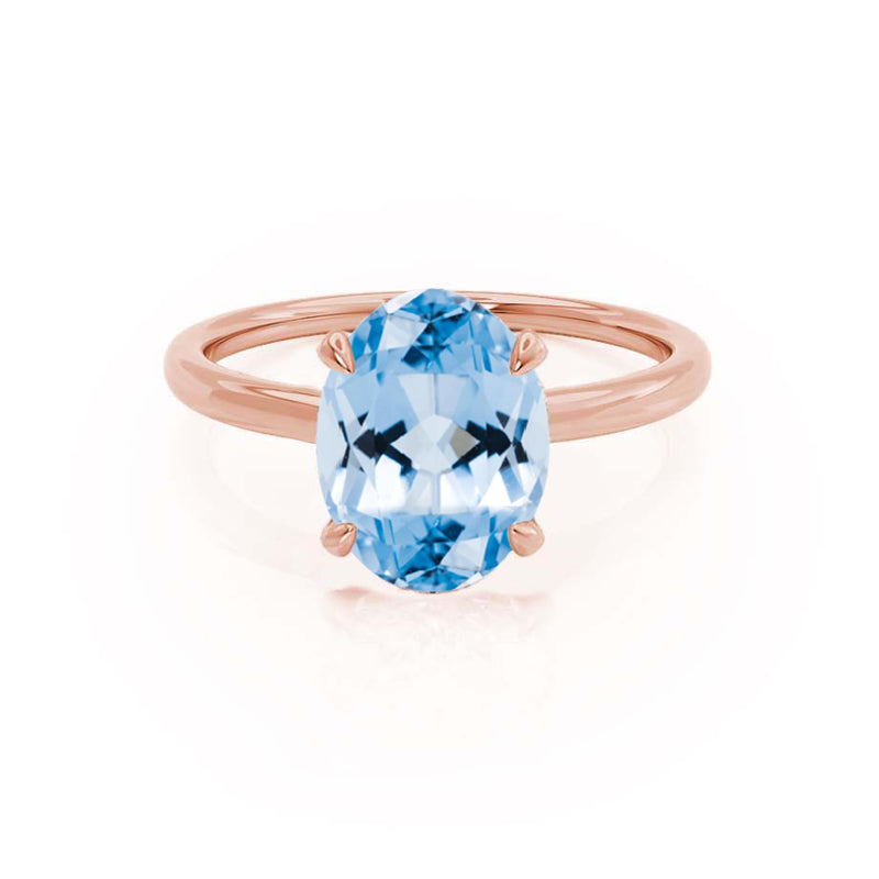 PARIS - Chatham® Oval Aqua Spinel & Diamond 18k Rose Gold Petite Hidden Halo