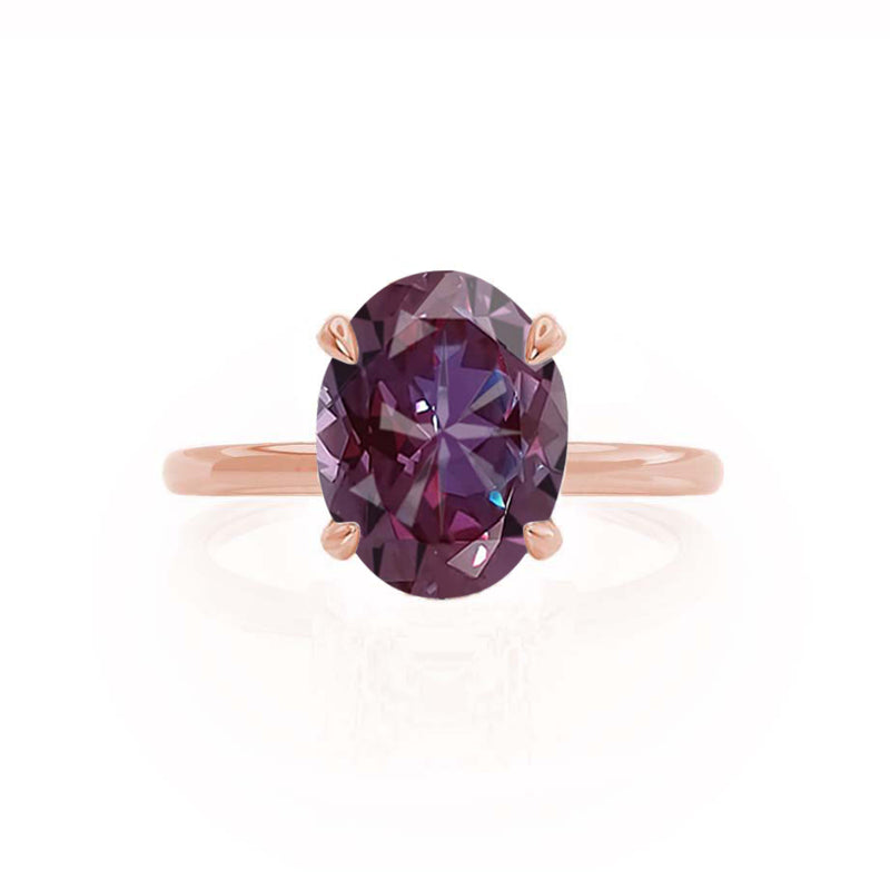 PARIS - Chatham® Oval Alexandrite & Diamond 18k Rose Gold Petite Hidden Halo