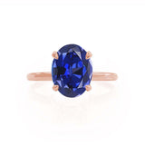 PARIS - Chatham® Oval Blue Sapphire & Diamond 18k Rose Gold Petite Hidden Halo