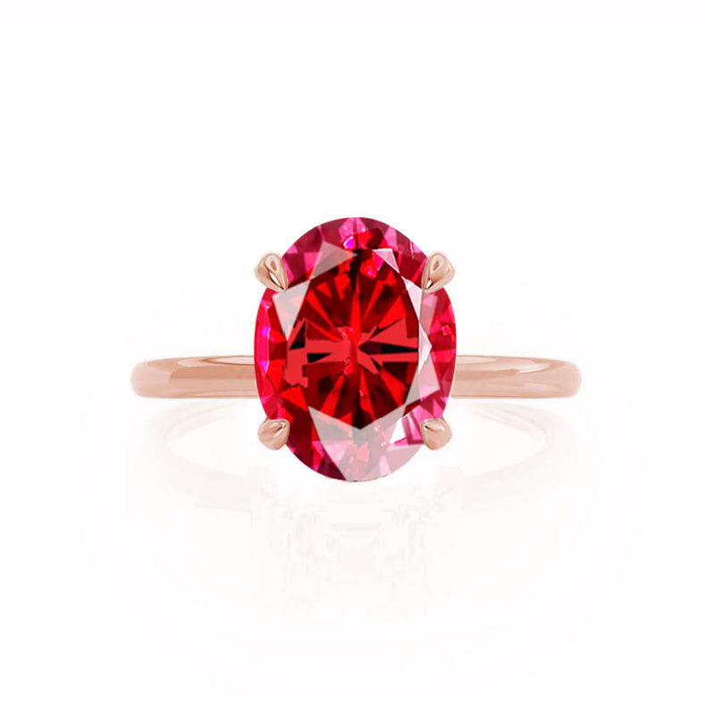 PARIS - Chatham® Oval Ruby & Diamond 18k Rose Gold Petite Hidden Halo