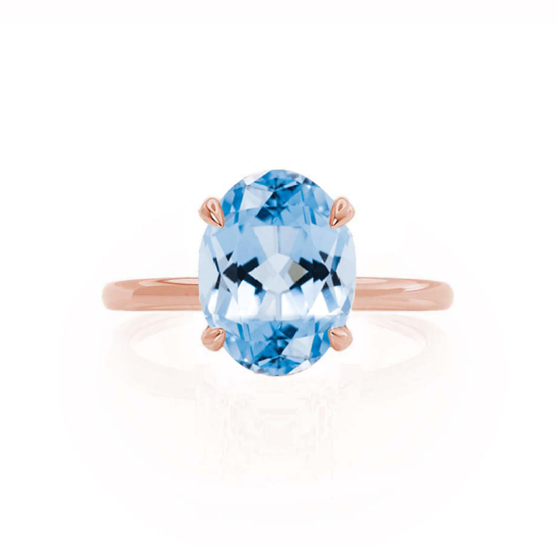 PARIS - Chatham® Oval Aqua Spinel & Diamond 18k Rose Gold Petite Hidden Halo