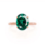PARIS - Chatham® Oval Emerald & Diamond 18k Rose Gold Petite Hidden Halo