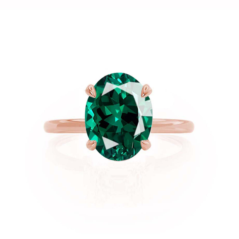 PARIS - Chatham® Oval Emerald & Diamond 18k Rose Gold Petite Hidden Halo