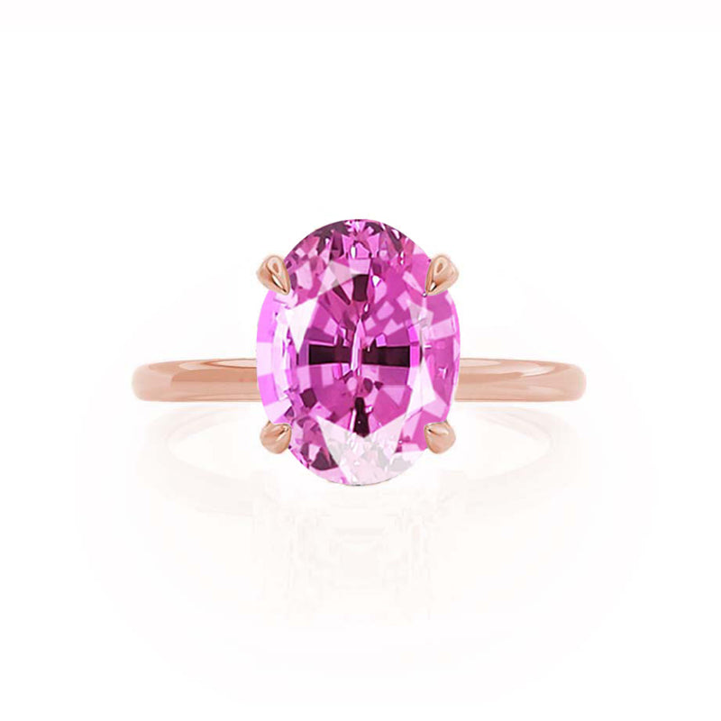 PARIS - Chatham® Oval Pink Sapphire & Diamond 18k Rose Gold Petite Hidden Halo