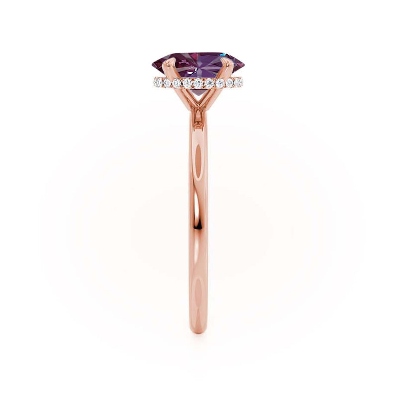 PARIS - Chatham® Oval Alexandrite & Diamond 18k Rose Gold Petite Hidden Halo