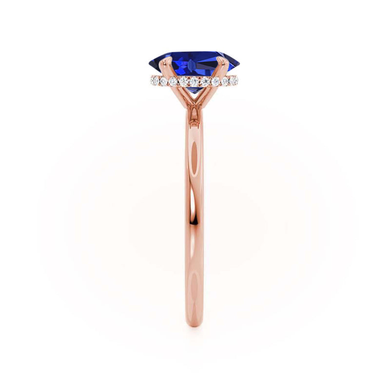 PARIS - Chatham® Oval Blue Sapphire & Diamond 18k Rose Gold Petite Hidden Halo