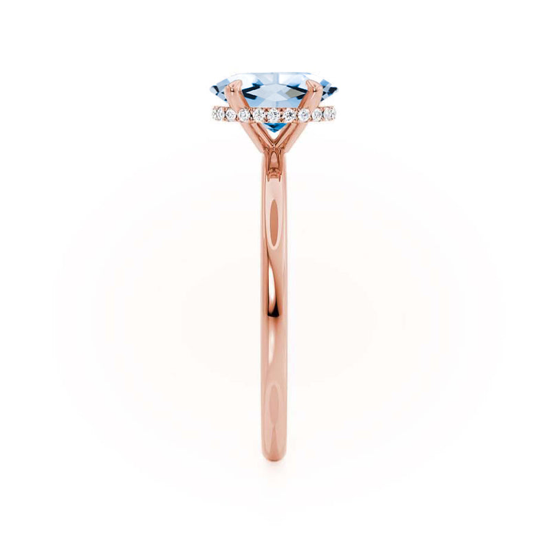 PARIS - Chatham® Oval Aqua Spinel & Diamond 18k Rose Gold Petite Hidden Halo