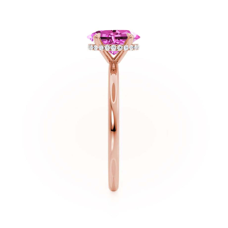 PARIS - Chatham® Oval Pink Sapphire & Diamond 18k Rose Gold Petite Hidden Halo