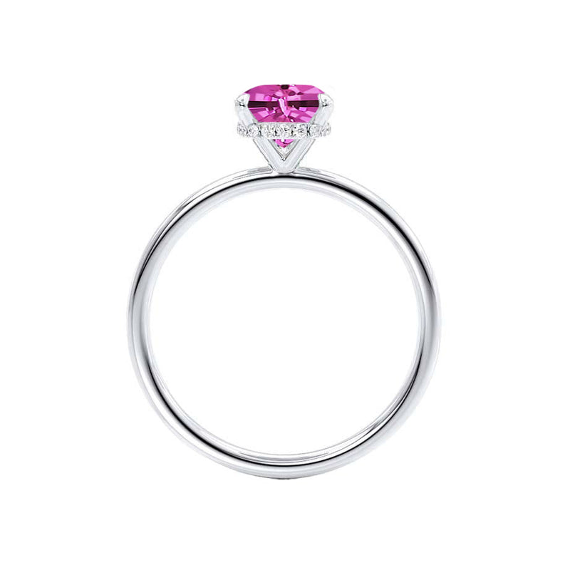 PARIS - Chatham® Oval Pink Sapphire & Diamond 18k White Gold Petite Hidden Halo