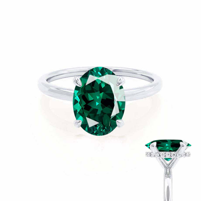 PARIS - Chatham® Oval Emerald & Diamond 950 Platinum Petite Hidden Halo