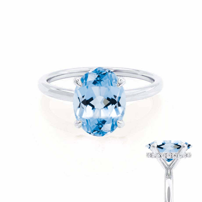 PARIS - Chatham® Oval Aqua Spinel & Diamond 18k White Gold Petite Hidden Halo