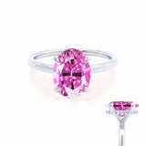 PARIS - Chatham® Oval Pink Sapphire & Diamond 18k White Gold Petite Hidden Halo