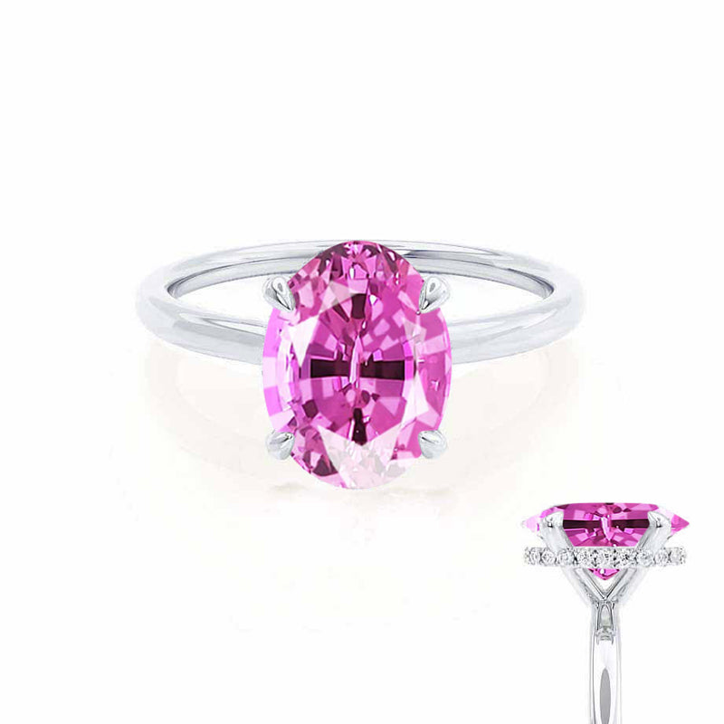 PARIS - Chatham® Oval Pink Sapphire & Diamond 18k White Gold Petite Hidden Halo