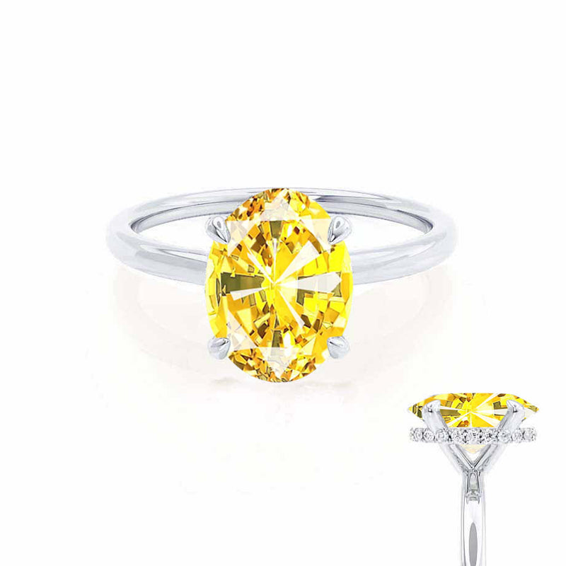 PARIS - Chatham® Oval Yellow Sapphire & Diamond 18k White Gold Petite Hidden Halo