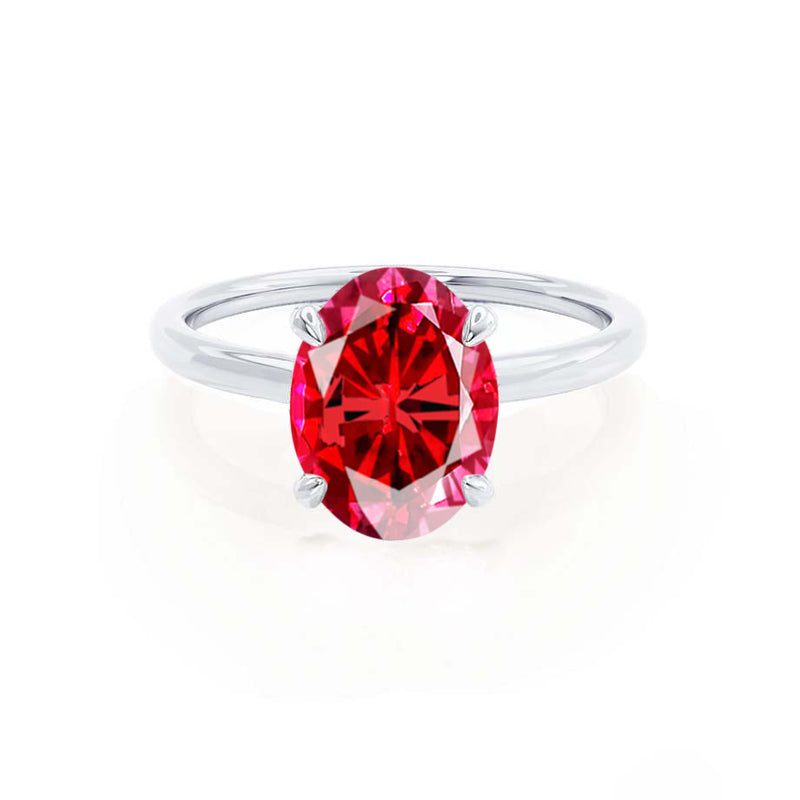 PARIS - Chatham® Oval Ruby & Diamond 18k White Gold Petite Hidden Halo