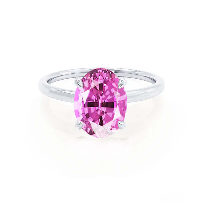 PARIS - Chatham® Oval Pink Sapphire & Diamond 18k White Gold Petite Hidden Halo