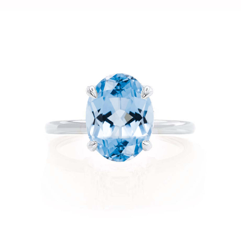 PARIS - Chatham® Oval Aqua Spinel & Diamond 18k White Gold Petite Hidden Halo