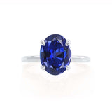 PARIS - Chatham® Oval Blue Sapphire & Diamond 950 Platinum Petite Hidden Halo
