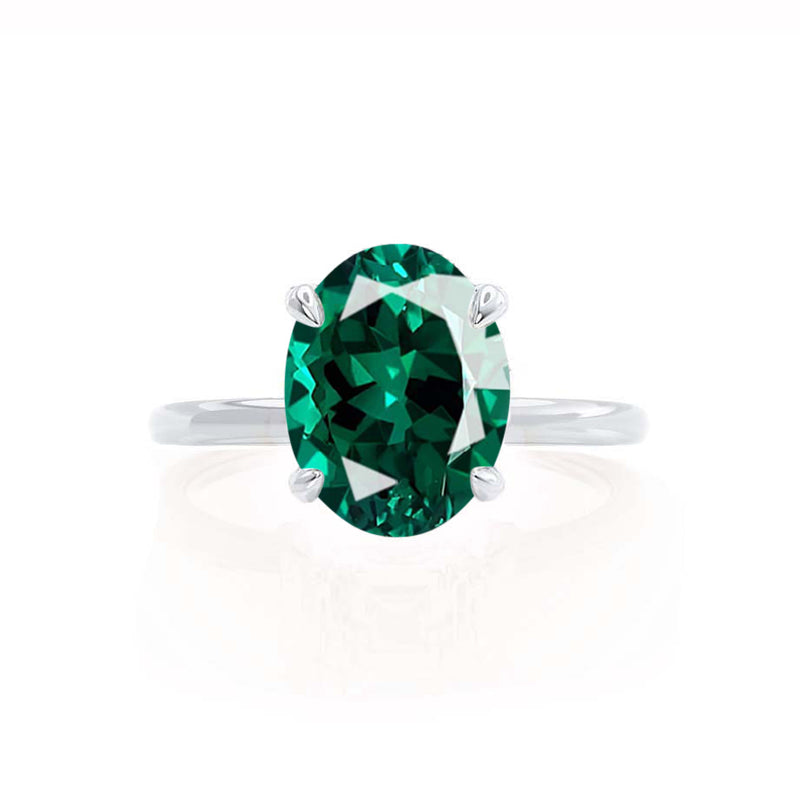 PARIS - Chatham® Oval Emerald & Diamond 950 Platinum Petite Hidden Halo