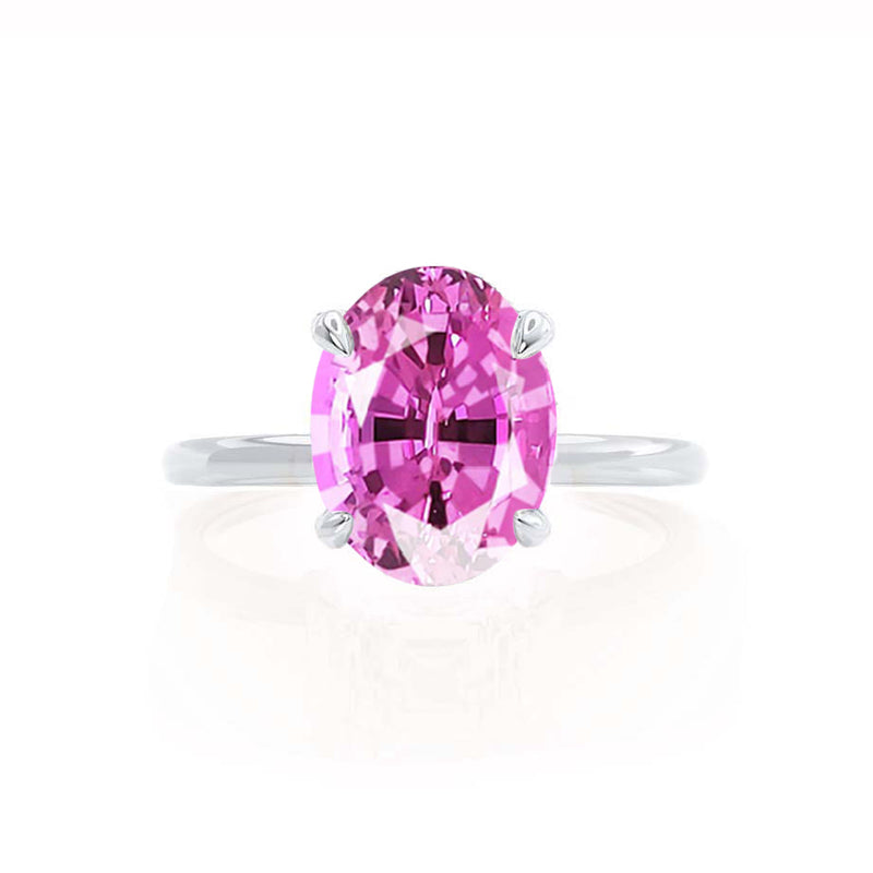 PARIS - Chatham® Oval Pink Sapphire & Diamond 18k White Gold Petite Hidden Halo