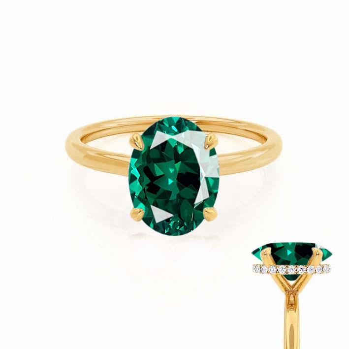 PARIS - Chatham® Oval Emerald & Diamond 18k Yellow Gold Petite Hidden Halo