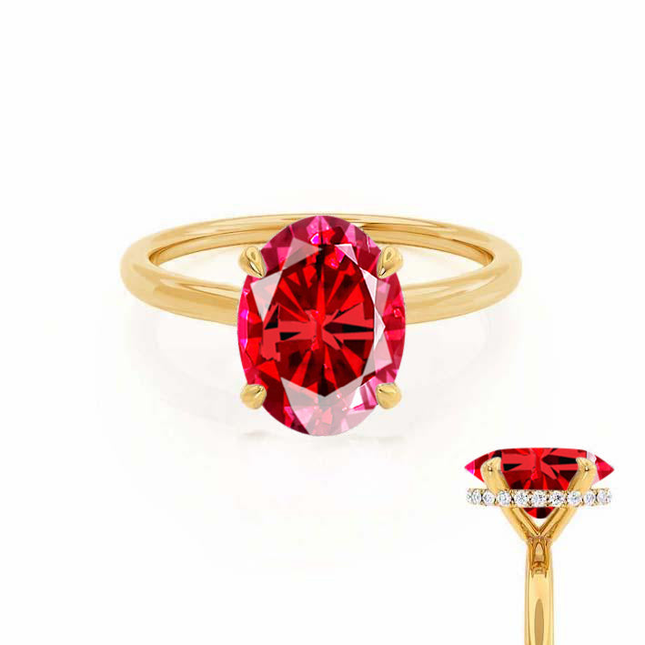 PARIS - Chatham® Oval Ruby & Diamond 18k Yellow Gold Petite Hidden Halo