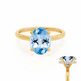 PARIS - Chatham® Oval Aqua Spinel & Diamond 18k Yellow Gold Petite Hidden Halo