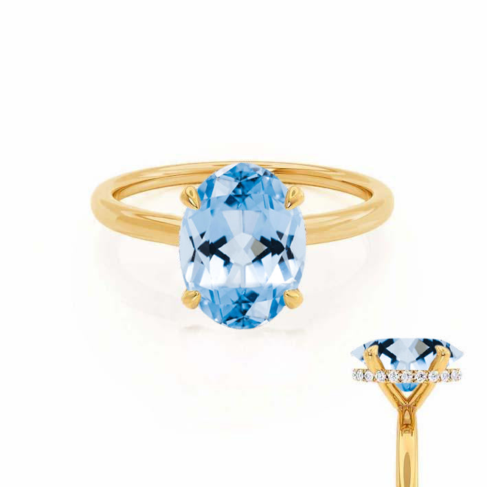 PARIS - Chatham® Oval Aqua Spinel & Diamond 18k Yellow Gold Petite Hidden Halo