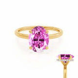 PARIS - Chatham® Oval Pink Sapphire & Diamond 18k Yellow Gold Petite Hidden Halo