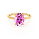 PARIS - Chatham® Oval Pink Sapphire & Diamond 18k Yellow Gold Petite Hidden Halo