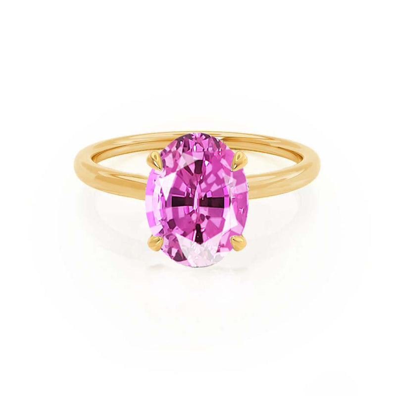 PARIS - Chatham® Oval Pink Sapphire & Diamond 18k Yellow Gold Petite Hidden Halo