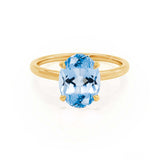 PARIS - Chatham® Oval Aqua Spinel & Diamond 18k Yellow Gold Petite Hidden Halo