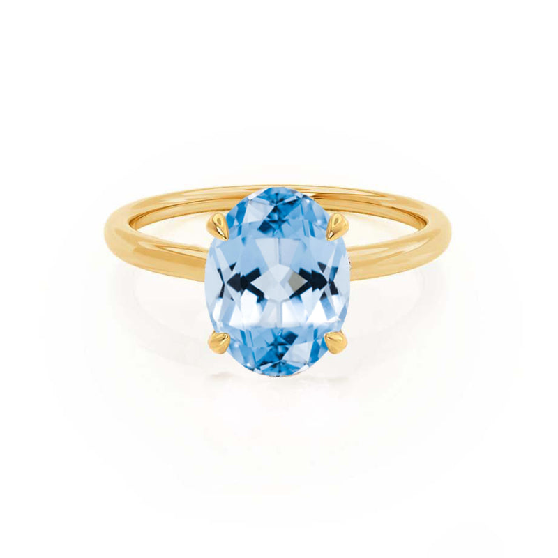 PARIS - Chatham® Oval Aqua Spinel & Diamond 18k Yellow Gold Petite Hidden Halo