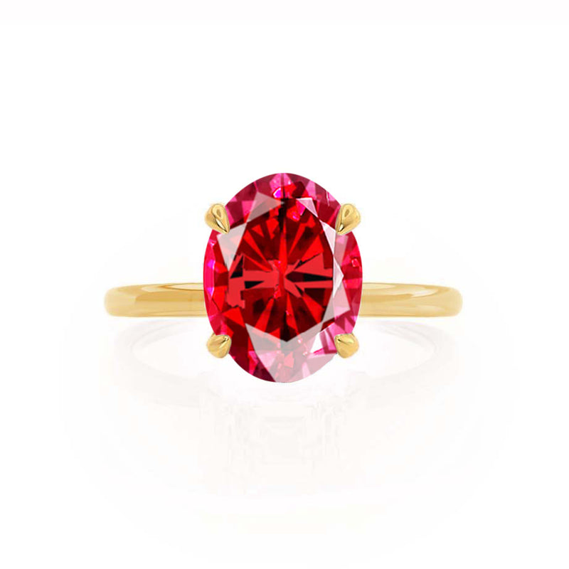 PARIS - Chatham® Oval Ruby & Diamond 18k Yellow Gold Petite Hidden Halo