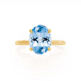 PARIS - Chatham® Oval Aqua Spinel & Diamond 18k Yellow Gold Petite Hidden Halo