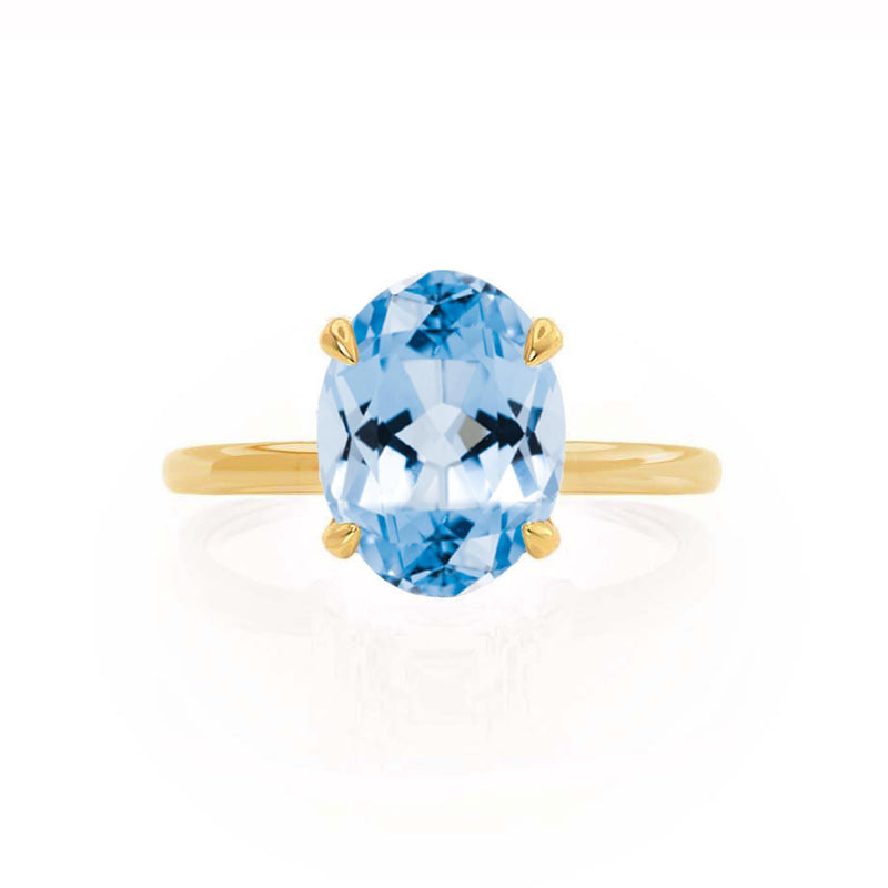PARIS - Chatham® Oval Aqua Spinel & Diamond 18k Yellow Gold Petite Hidden Halo